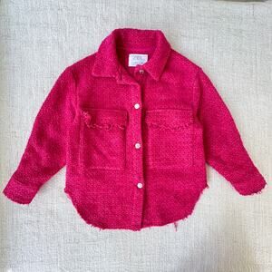 Zara Girl's Raspberry Pink Frayed-edge Oversized Shacket Jacket VGUC 6/7